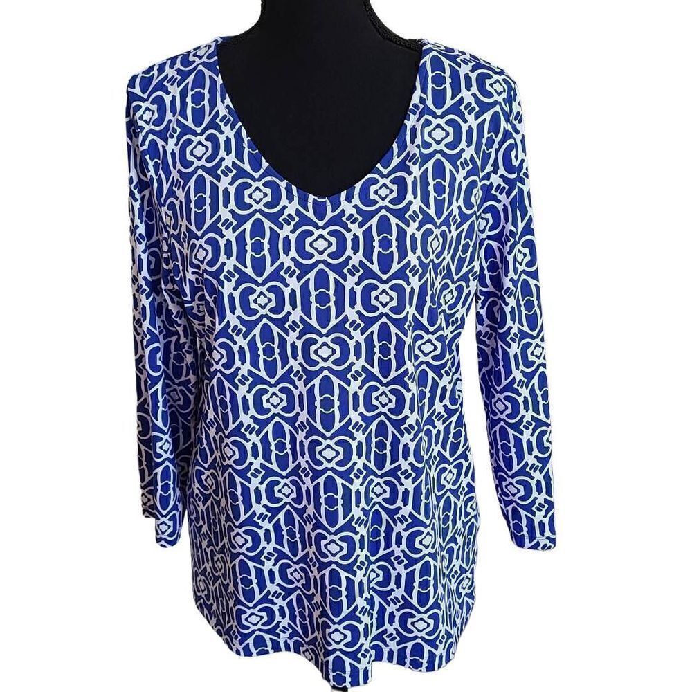 Sunsets & Sweet Tea Womens Blue White Print Sun Protective Top Medium